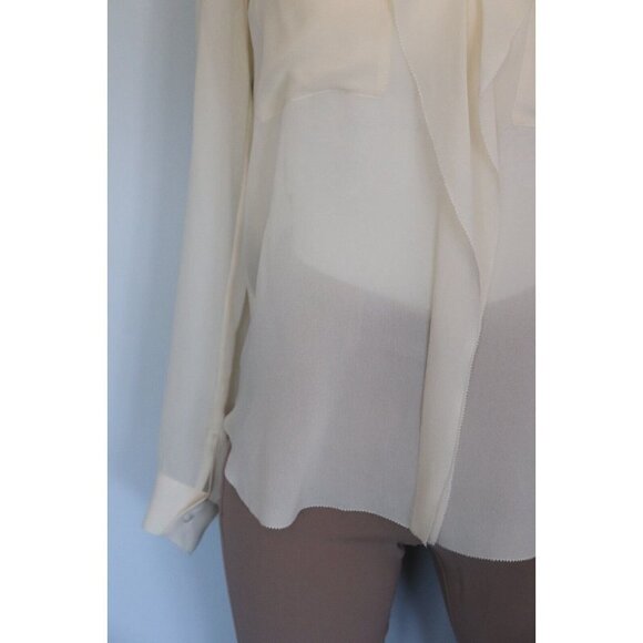 Aritzia T. Babaton Womens Size XXS Ivory Blouse Sheer Silk Shirt Long Sleeve Top - Picture 3 of 11